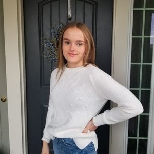 Cream Dot Textured Crew Sweater